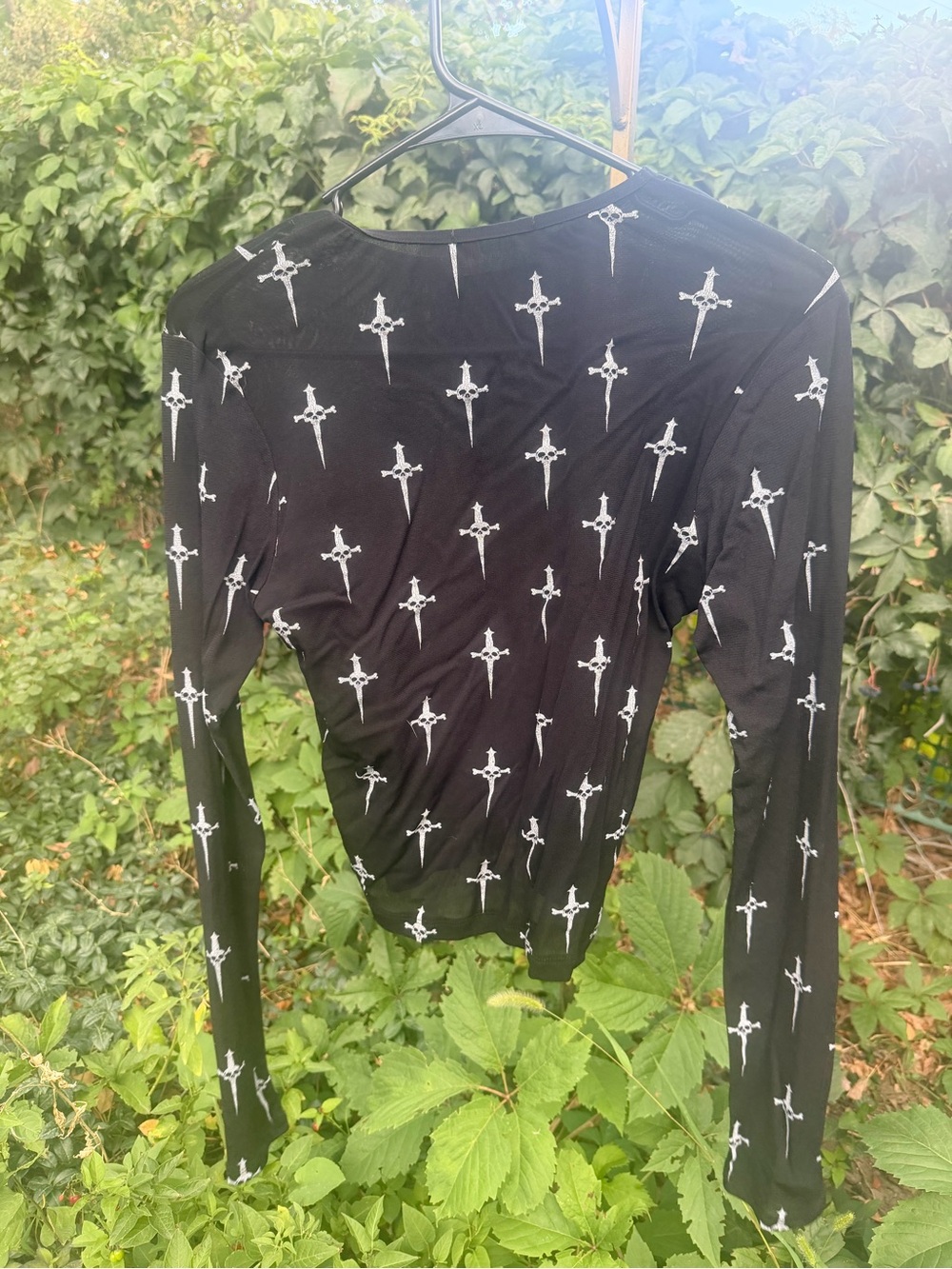 Lip Service Black Long Sleeve Top with White Sword Print - Picture 3 of 6